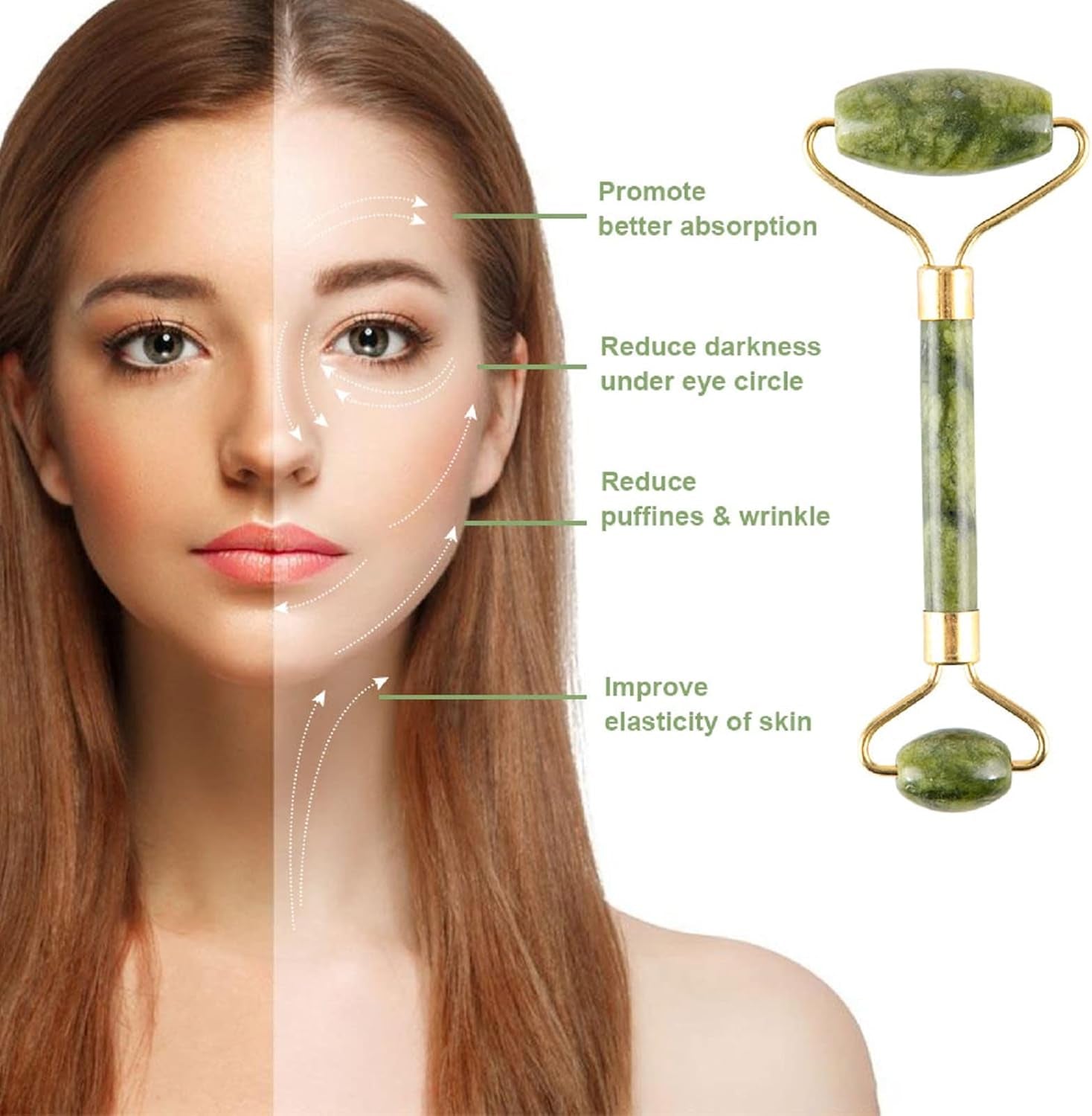 Jade Roller & Gua Sha Set 5 in 1 Facial Massager Tools - Jade Gua Sha Facial Massager Set with Roller for Face Sculpting & Skin Care