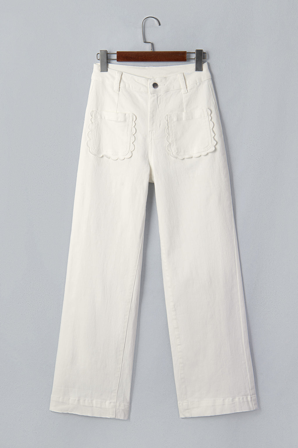 Yellow Solid Color Scalloped Patch Pocket Shift Jeans