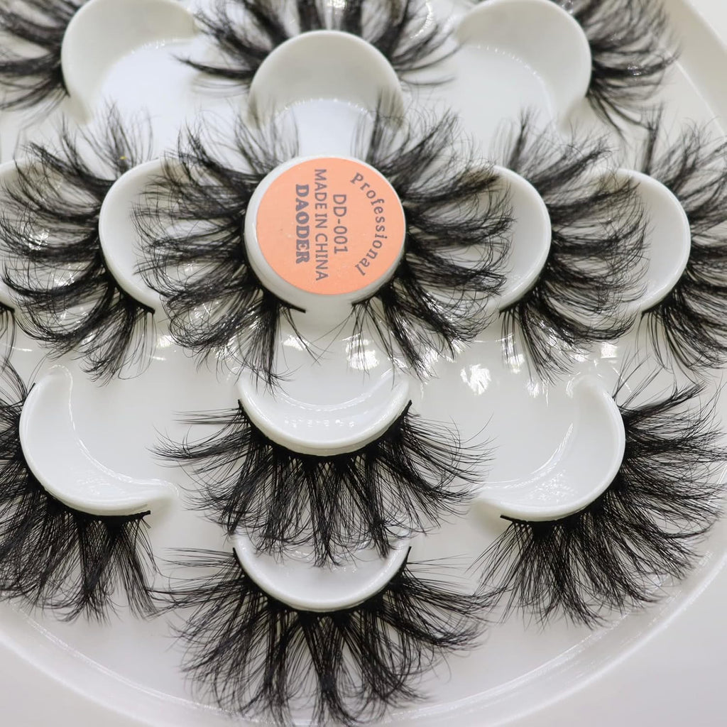 False Eyelashes 25Mm Lashes Wispy Long 8D Mink Lashes Dramatic Volume Fluff Eye Lashes Pack for Women 7Pairs Soft Reusable Fake Eyelashes