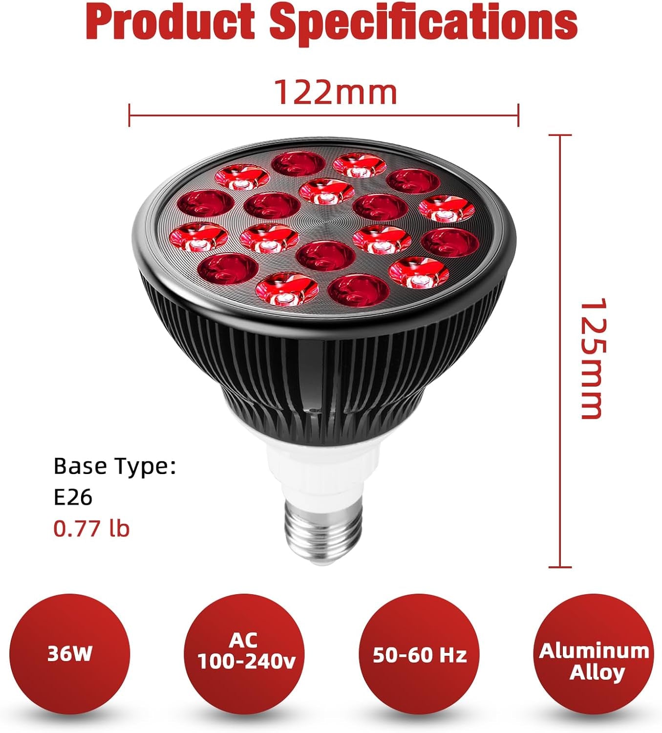 Red Light Therapy Bulb, Red Light Therapy for Body and Face Use, 18 Leds 660Nm Red and 850Nm near Infrared Red Light Therapy Lamp Suitable E26 Socket (Only Bulb)