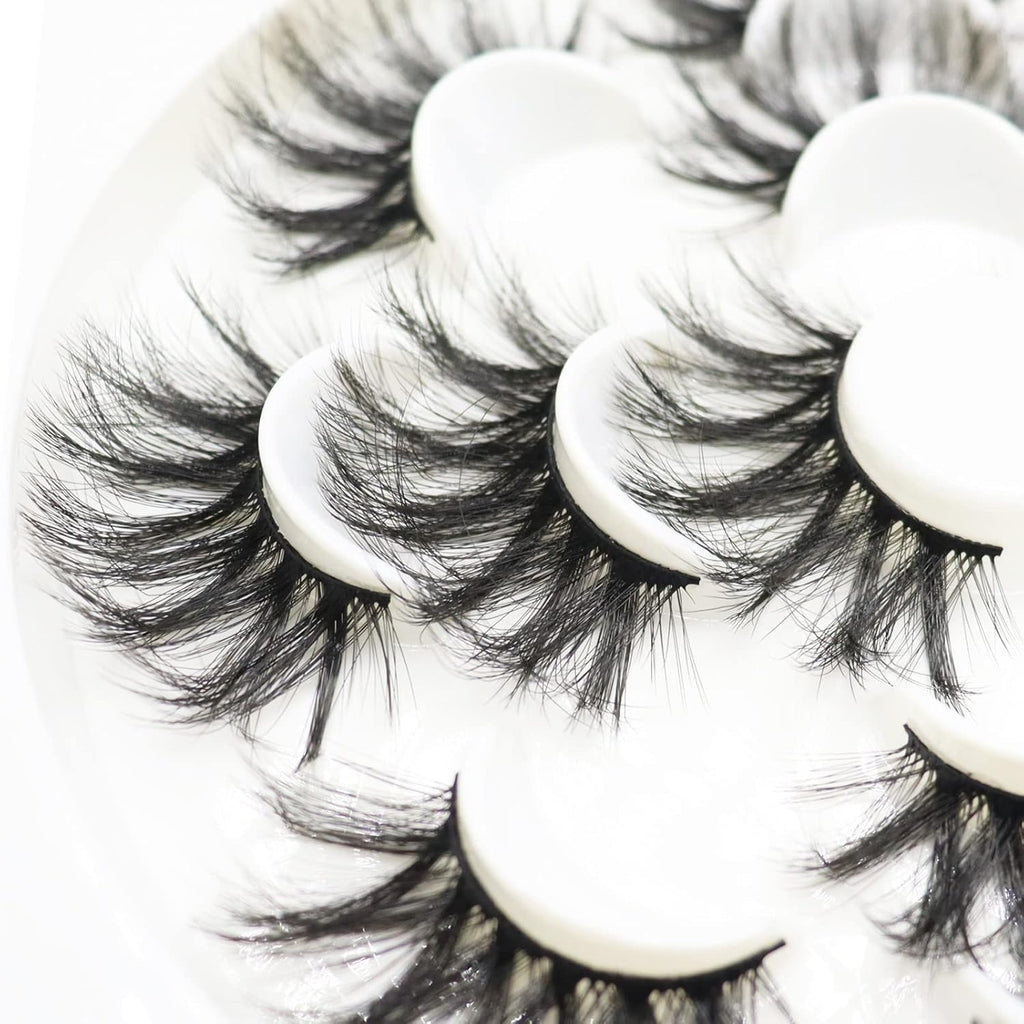 False Eyelashes 25Mm Lashes Wispy Long 8D Mink Lashes Dramatic Volume Fluff Eye Lashes Pack for Women 7Pairs Soft Reusable Fake Eyelashes