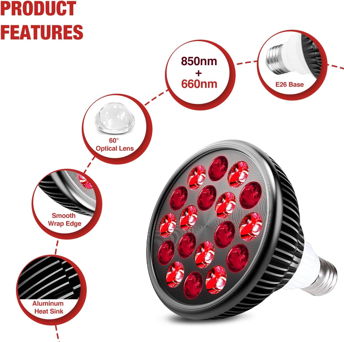 Red Light Therapy Bulb, Red Light Therapy for Body and Face Use, 18 Leds 660Nm Red and 850Nm near Infrared Red Light Therapy Lamp Suitable E26 Socket (Only Bulb)