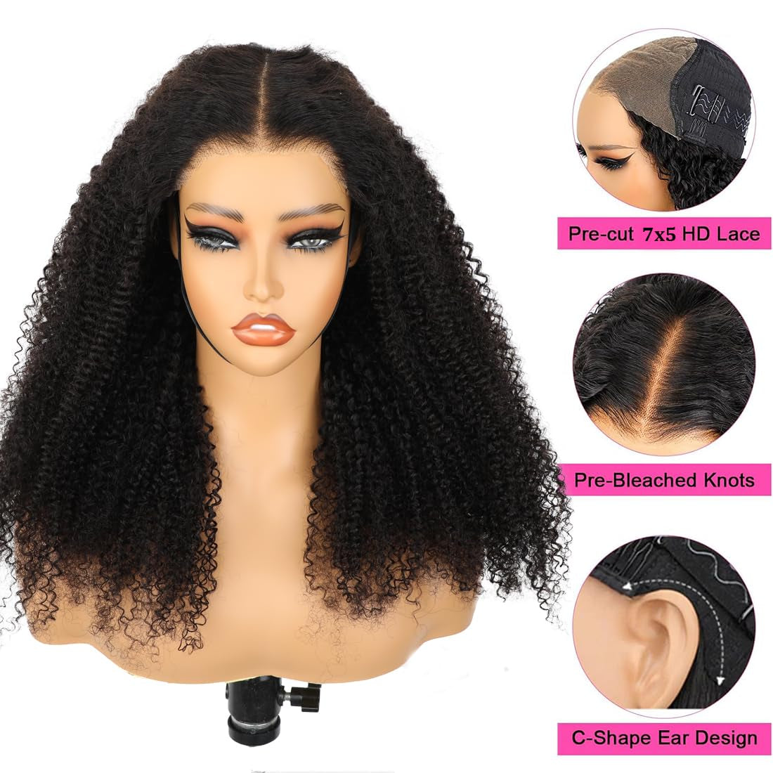 Glueless Wig 7X5 Afro Kinky Curly Lace Front Wigs for Women 22 Inch