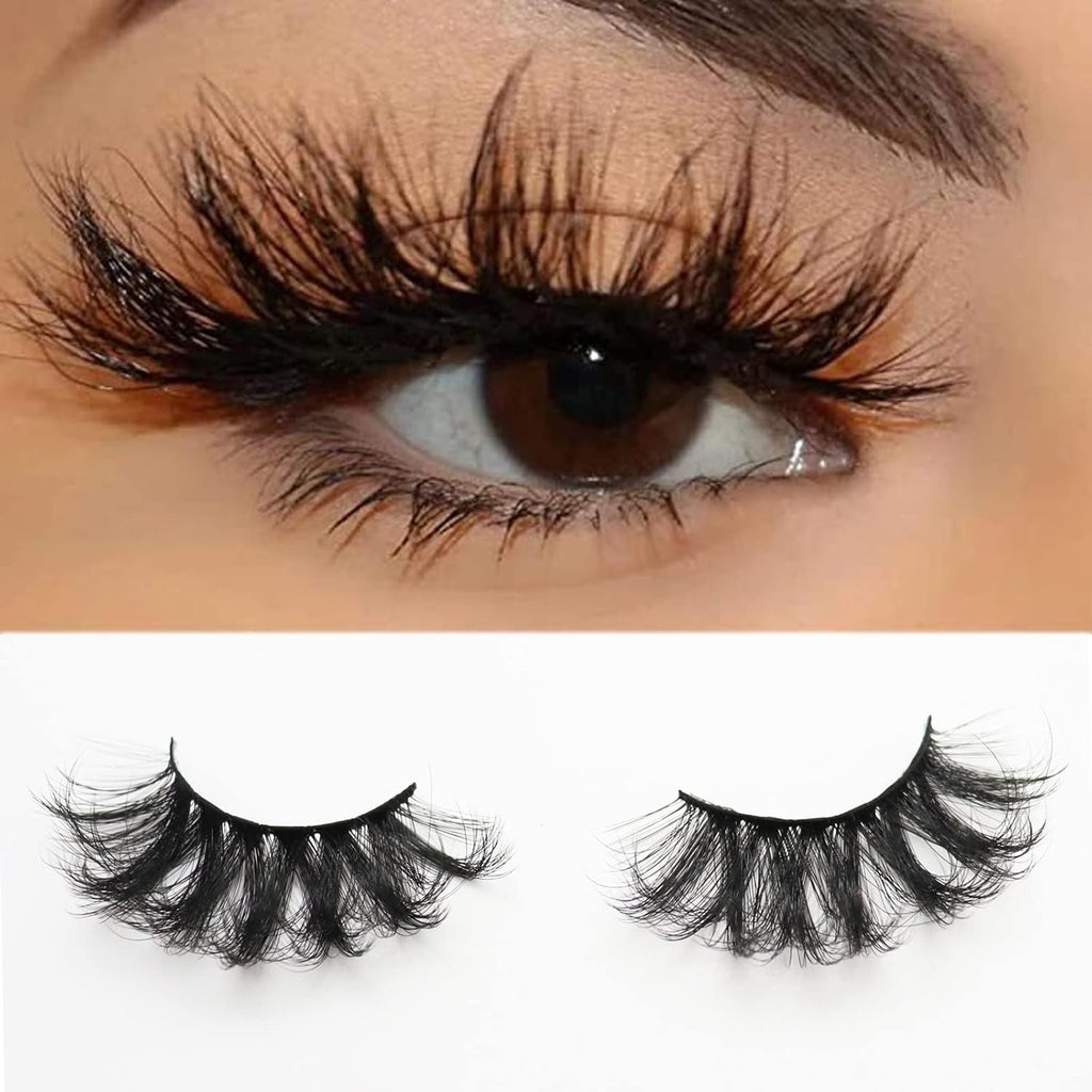 False Eyelashes 25Mm Lashes Wispy Long 8D Mink Lashes Dramatic Volume Fluff Eye Lashes Pack for Women 7Pairs Soft Reusable Fake Eyelashes