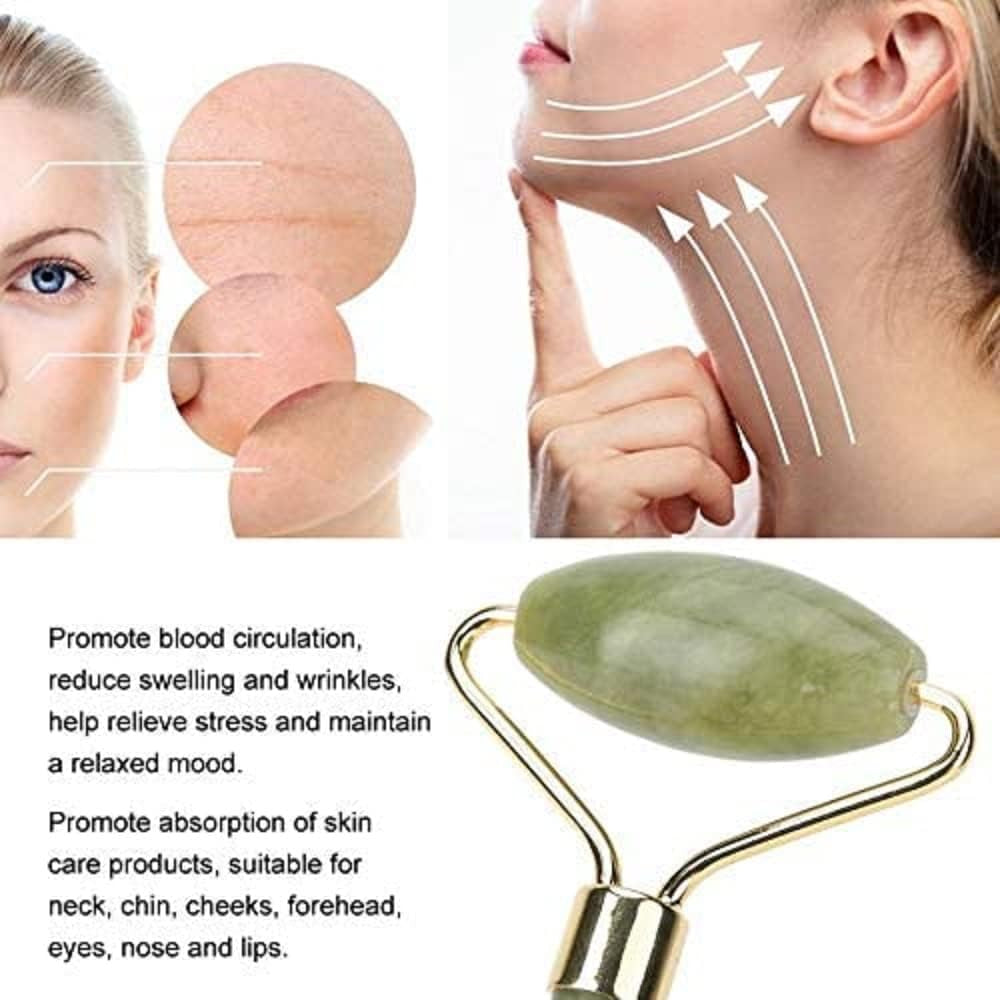 Jade Roller & Gua Sha Set 5 in 1 Facial Massager Tools - Jade Gua Sha Facial Massager Set with Roller for Face Sculpting & Skin Care