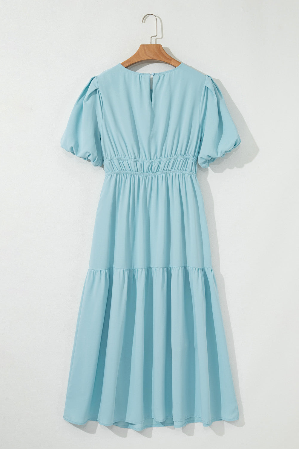 Pink Puff Sleeve High Waist Flowy Midi Dress