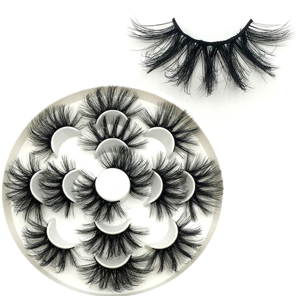 False Eyelashes 25Mm Lashes Wispy Long 8D Mink Lashes Dramatic Volume Fluff Eye Lashes Pack for Women 7Pairs Soft Reusable Fake Eyelashes