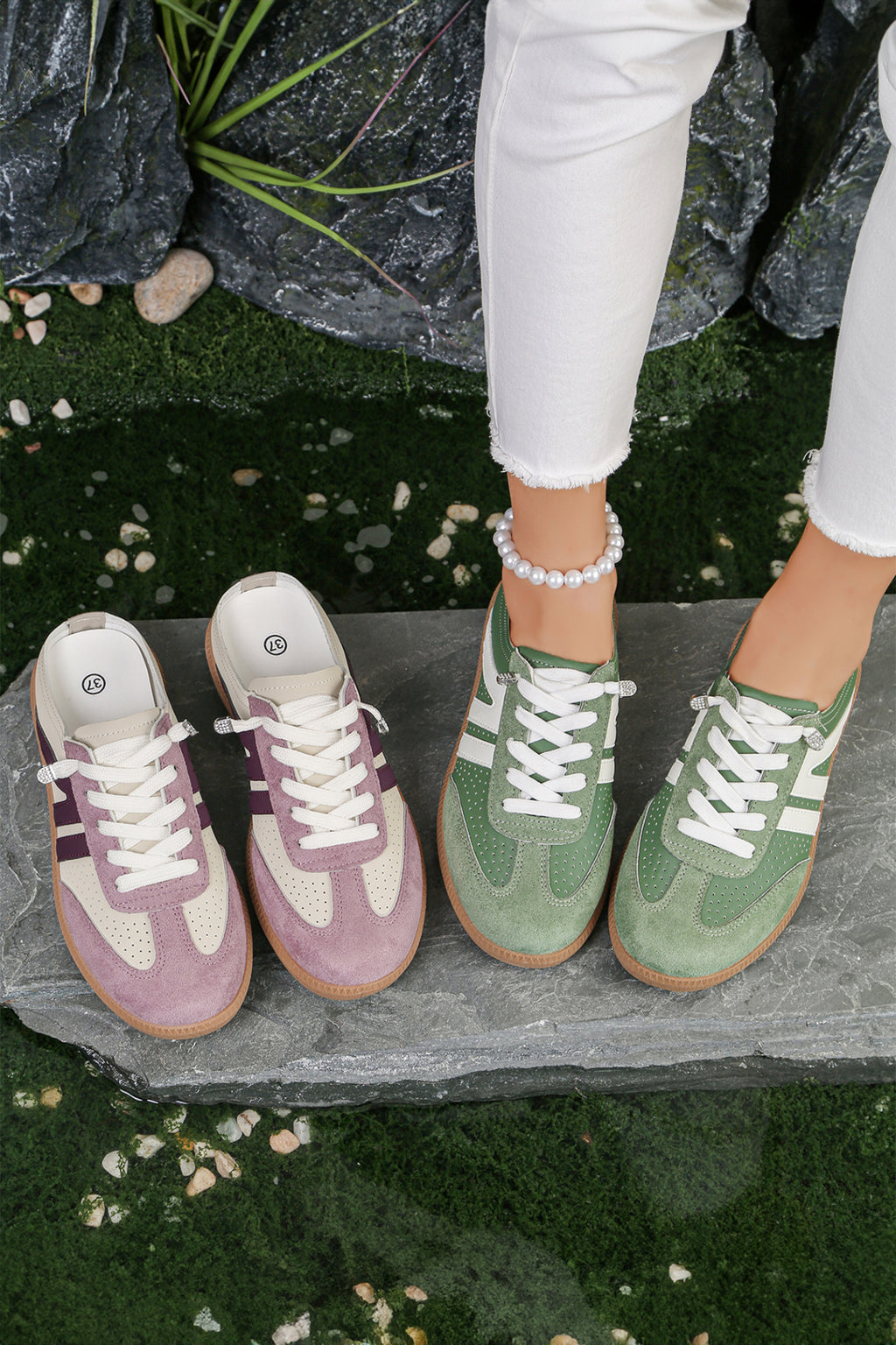 Pink Eyelet PU Leather Patchwork Color Pop Sneakers