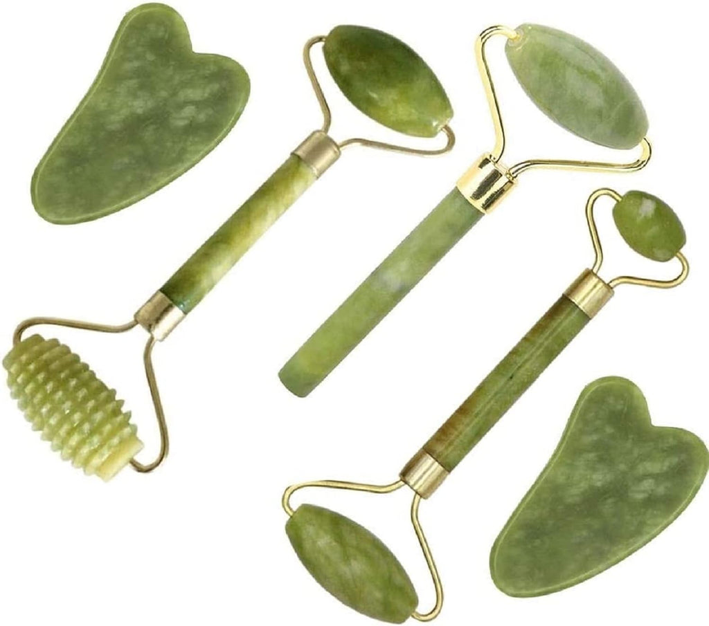 Jade Roller & Gua Sha Set 5 in 1 Facial Massager Tools - Jade Gua Sha Facial Massager Set with Roller for Face Sculpting & Skin Care